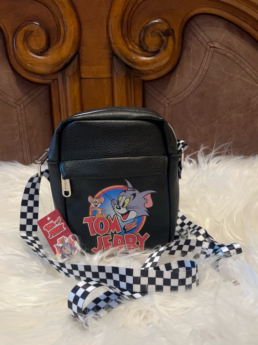 Tom and Jerry NWT  Black vegan leather Crossbody Bag unisex Casual Shoulder Bag - Picture 9 of 15